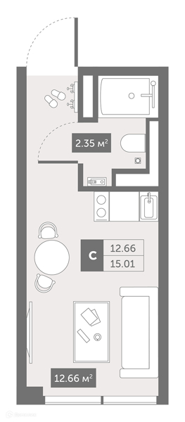 Планировка квартиры: Студия · 20,3 м²