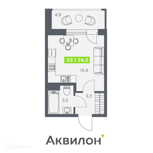 Планировка квартиры: Студия · 24,2 м²