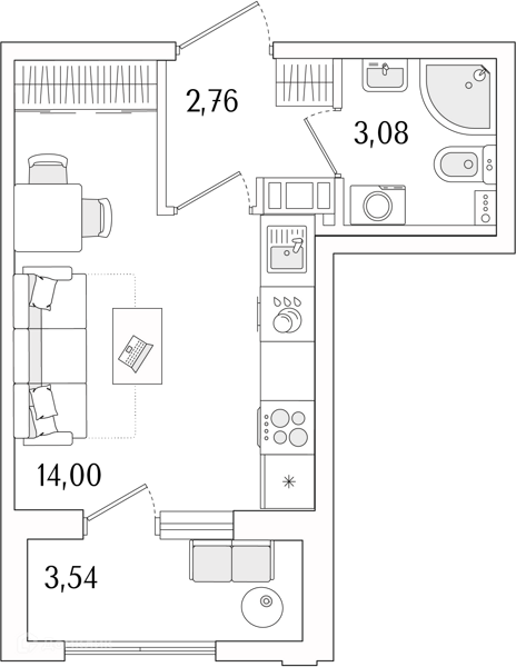 Планировка: Студия · 21,61 м²