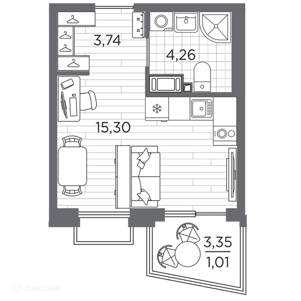 Планировка квартиры: Студия · 24,31 м²
