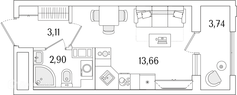 Планировка: Студия · 21,54 м²