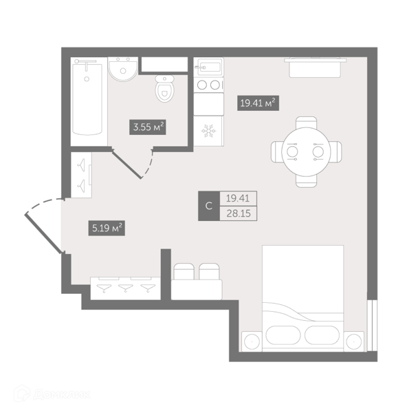 Планировка: Студия · 29 м²