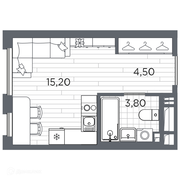 Планировка: Студия · 23,5 м²