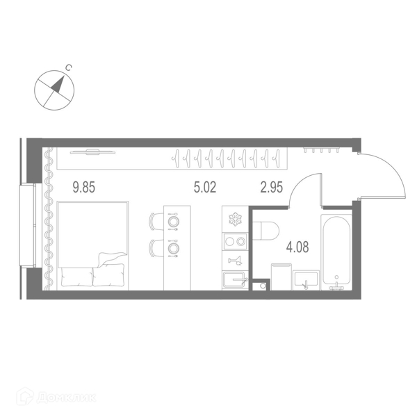 Планировка: Студия · 21,9 м²