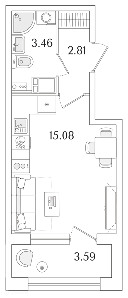Планировка: Студия · 23,15 м²