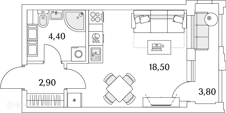 Планировка: Студия · 27,6 м²