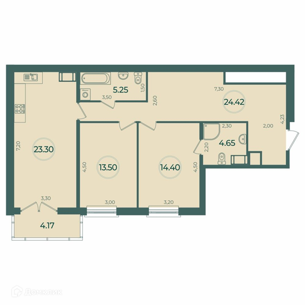 Планировка: 2 комнаты · 86,77 м²