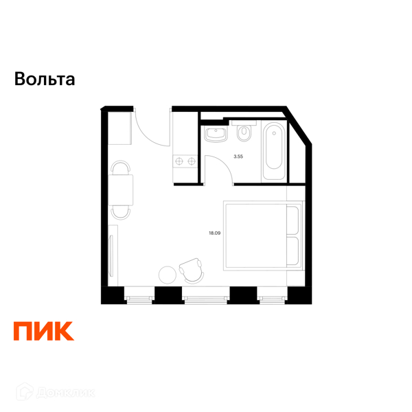 Планировка квартиры: Студия · 20,9 м²