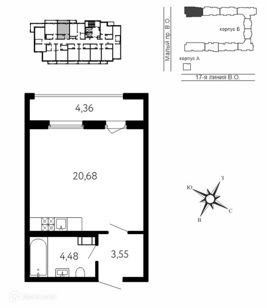 Планировка: 1 комната · 30,02 м²