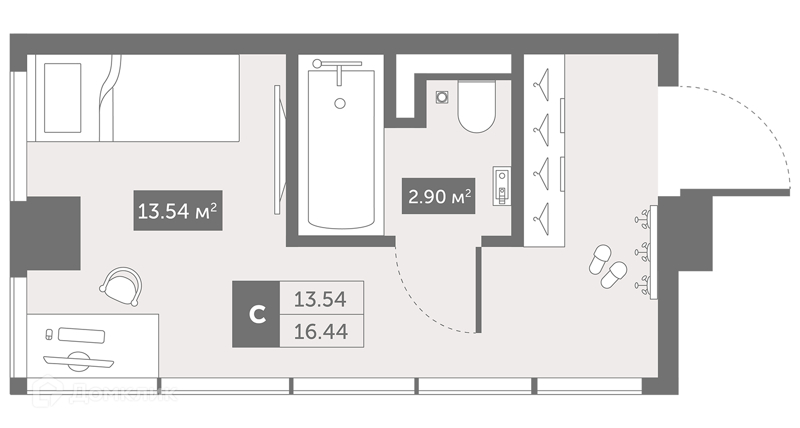 Планировка: Студия · 17,5 м²