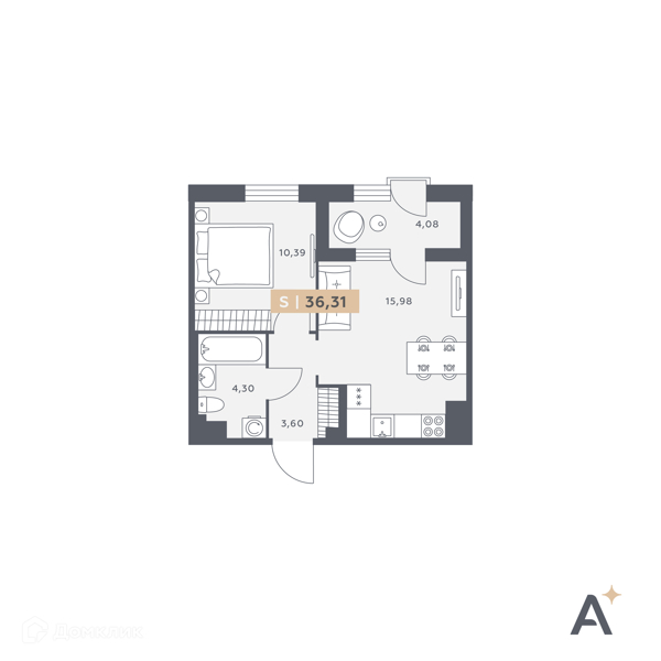 Планировка: 1 комната · 36,31 м²