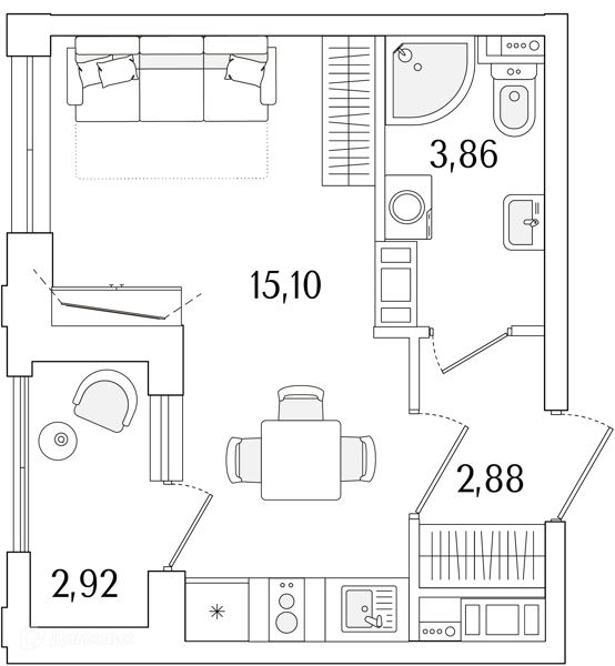 Планировка: Студия · 23,3 м²