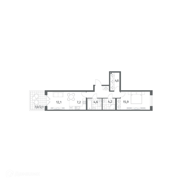 Планировка: 2 комнаты · 58,7 м²