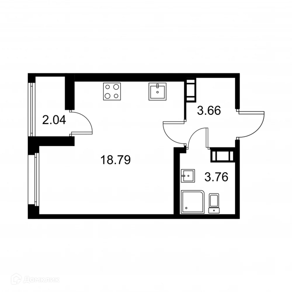 Планировка: Студия · 27,23 м²