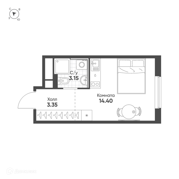 Планировка: Студия · 20,9 м²