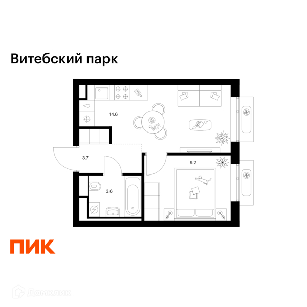Планировка: 1 комната · 31,1 м²