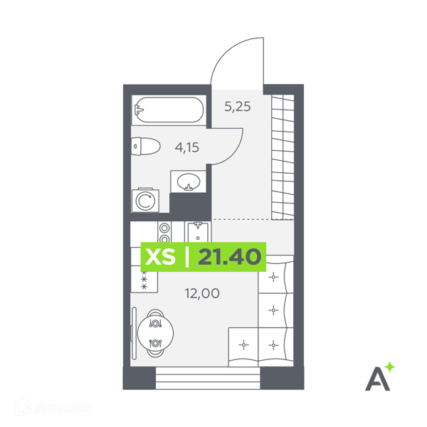 Планировка квартиры: Студия · 21,4 м²