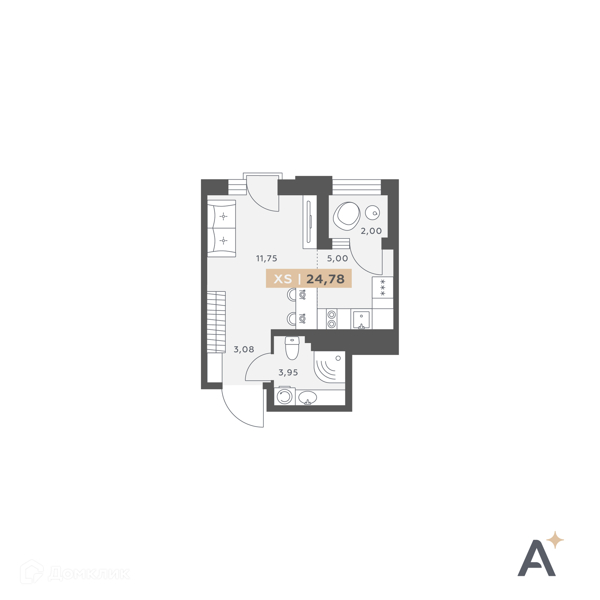 Планировка квартиры: Студия · 24,78 м²