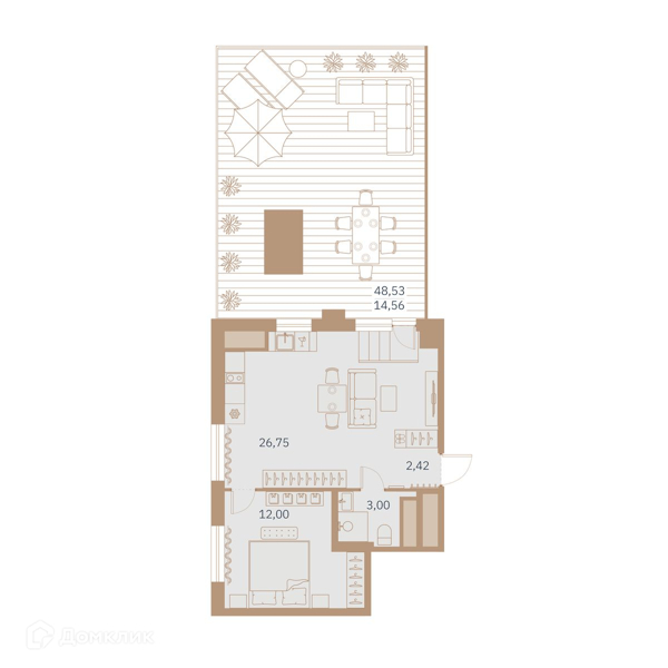 Планировка: 1 комната · 60,6 м²
