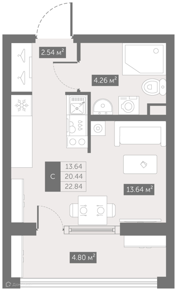 Планировка: Студия · 22,84 м²