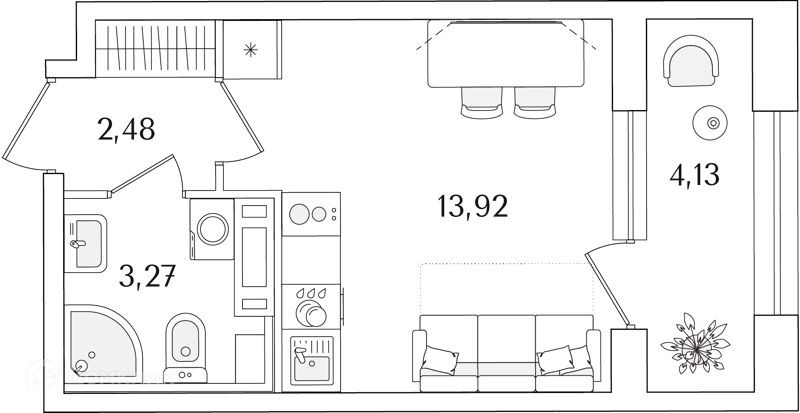 Планировка: Студия · 21,74 м²