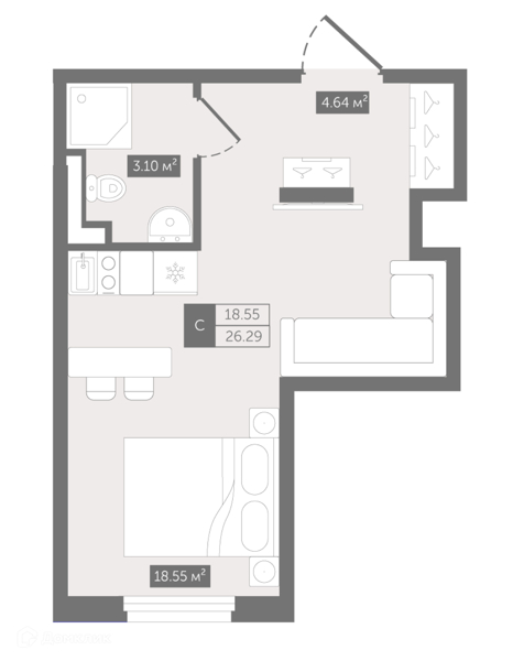 Планировка: Студия · 27 м²