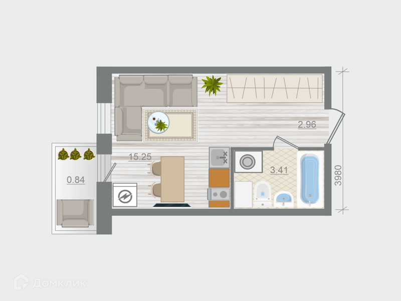 Планировка квартиры: Студия · 22,46 м²