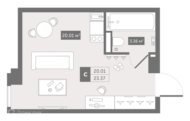 Планировка: Студия · 25,2 м²