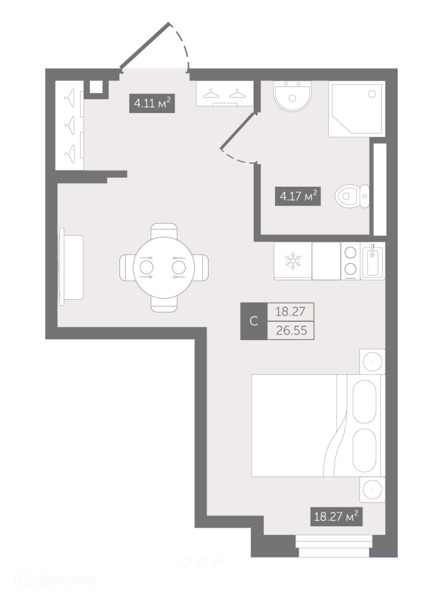 Планировка квартиры: Студия · 27,3 м²