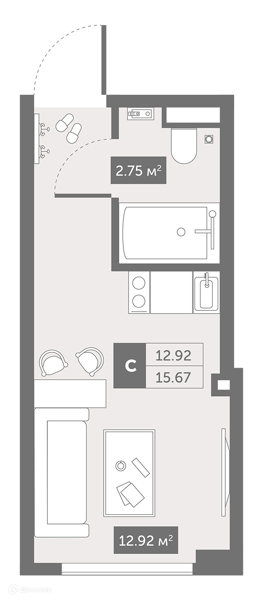 Планировка квартиры: Студия · 20,9 м²