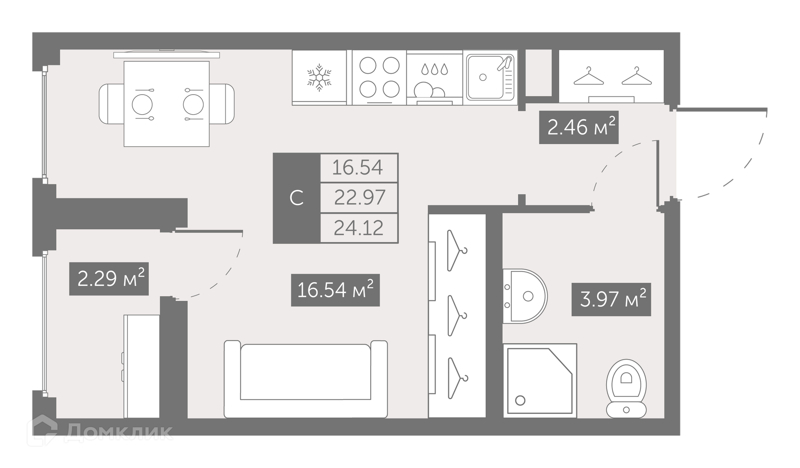 Планировка: Студия · 24,12 м²