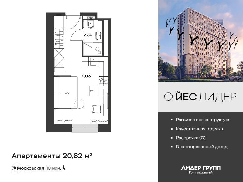Планировка: Студия · 20,82 м²