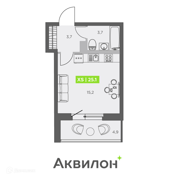 Планировка квартиры: Студия · 25,1 м²