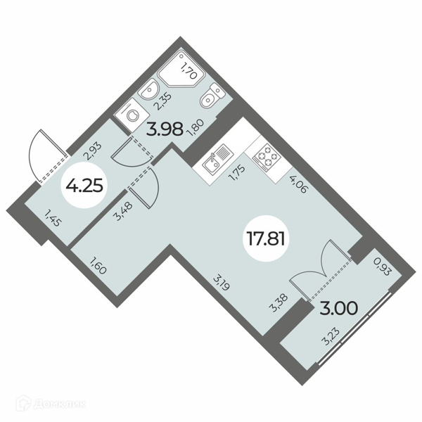 Планировка: Студия · 27,54 м²