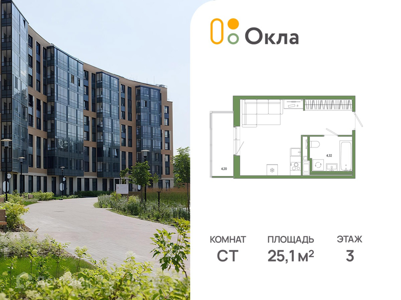 Планировка квартиры: Студия · 25,1 м²