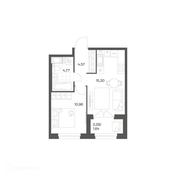 Планировка квартиры: 1 комната · 36,06 м²