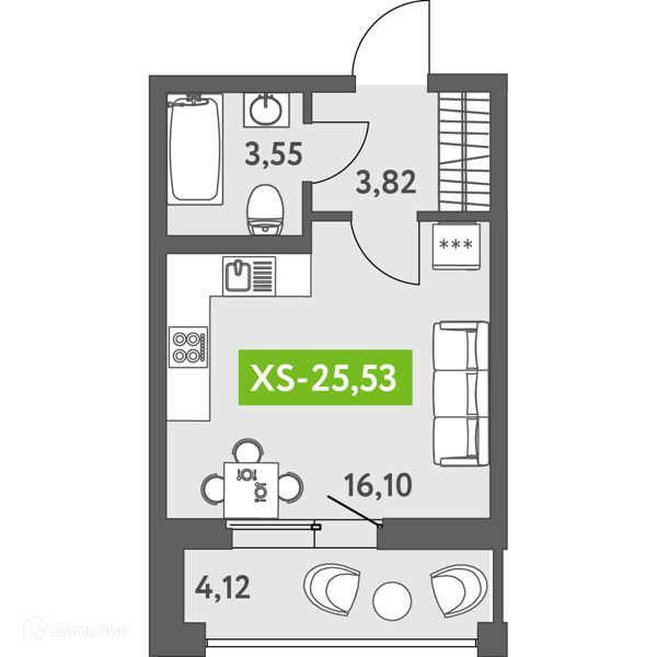 Планировка: Студия · 26,2 м²