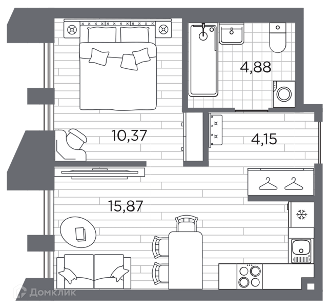 Планировка: 1 комната · 35,27 м²