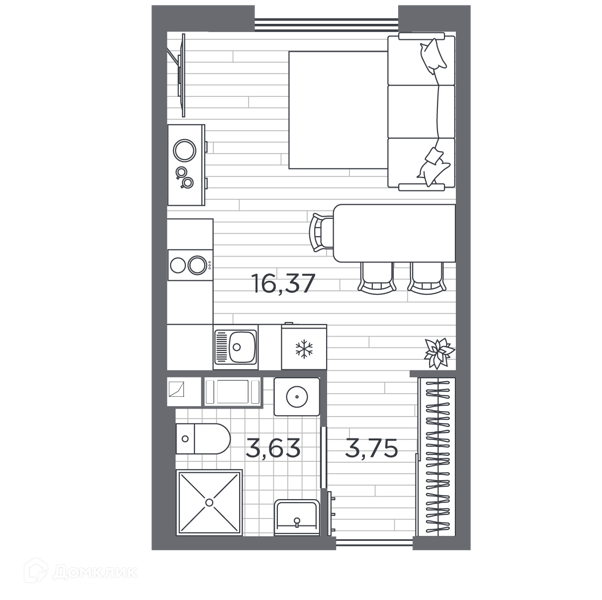 Планировка: Студия · 24,2 м²