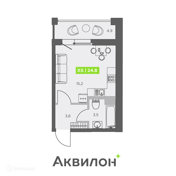 Планировка: Студия · 24,8 м²