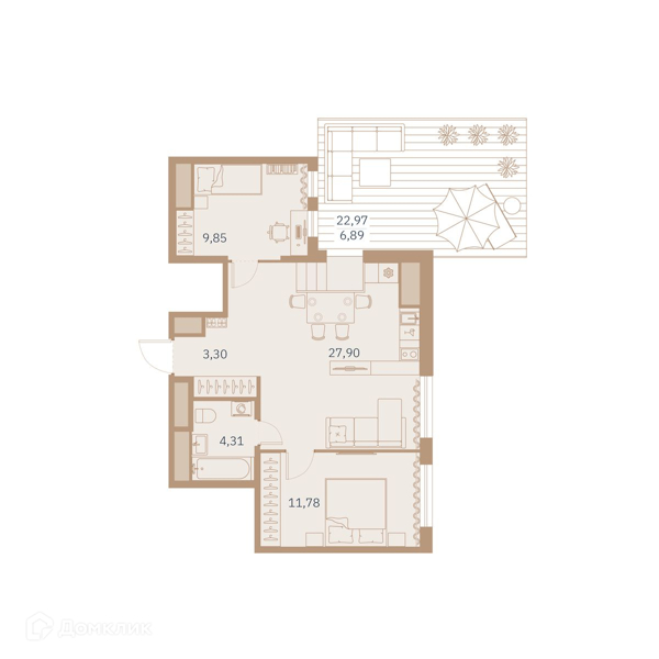Планировка: 2 комнаты · 64,3 м²
