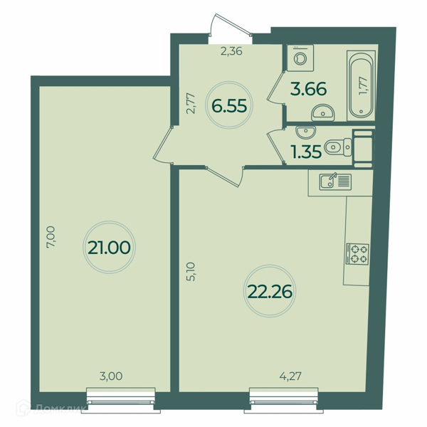 Планировка: 1 комната · 54,82 м²