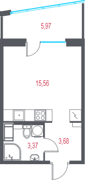 Планировка: Студия · 24,4 м²