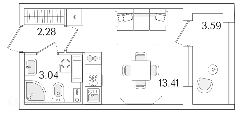 Планировка квартиры: Студия · 20,53 м²