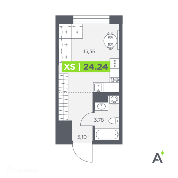 Планировка квартиры: Студия · 24,24 м²