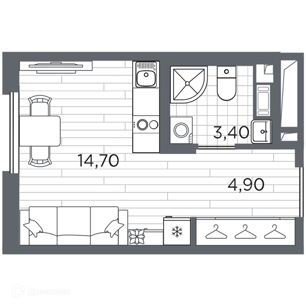 Планировка квартиры: Студия · 23 м²