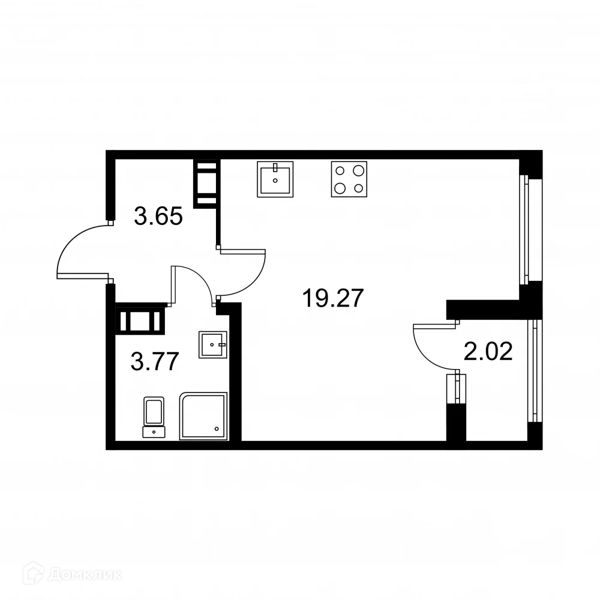 Планировка: Студия · 27,7 м²