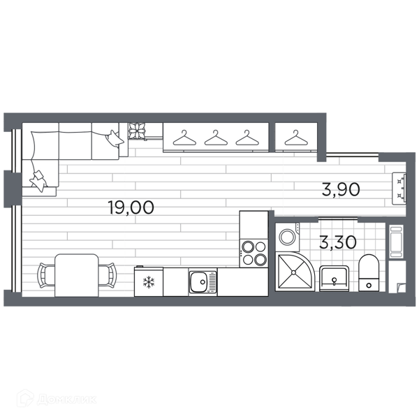 Планировка: Студия · 26,2 м²