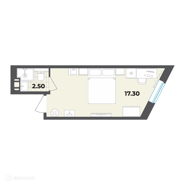 Планировка квартиры: Студия · 19,8 м²