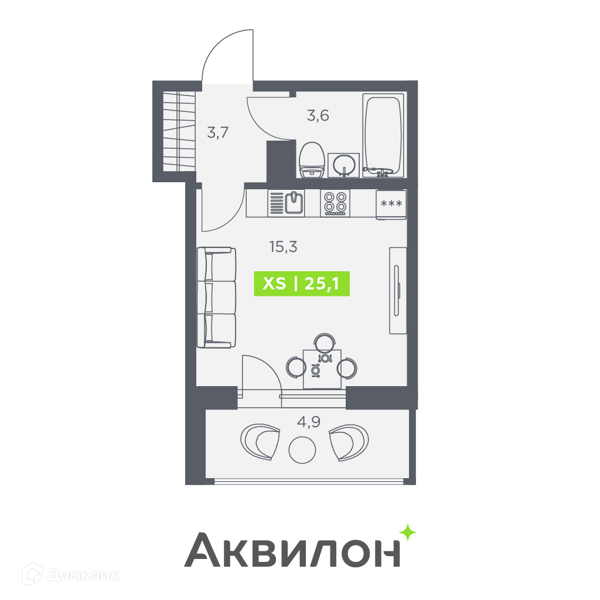 Планировка: Студия · 25,1 м²